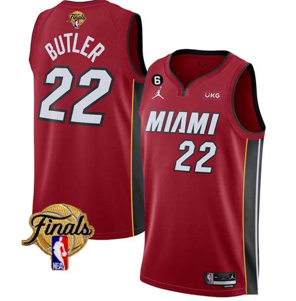 Mens Miami Heat #22 Jimmy Butler Red 2023 Finals Statement Edition With NO.6 Patch Stitched Basketball Jersey Dzhi